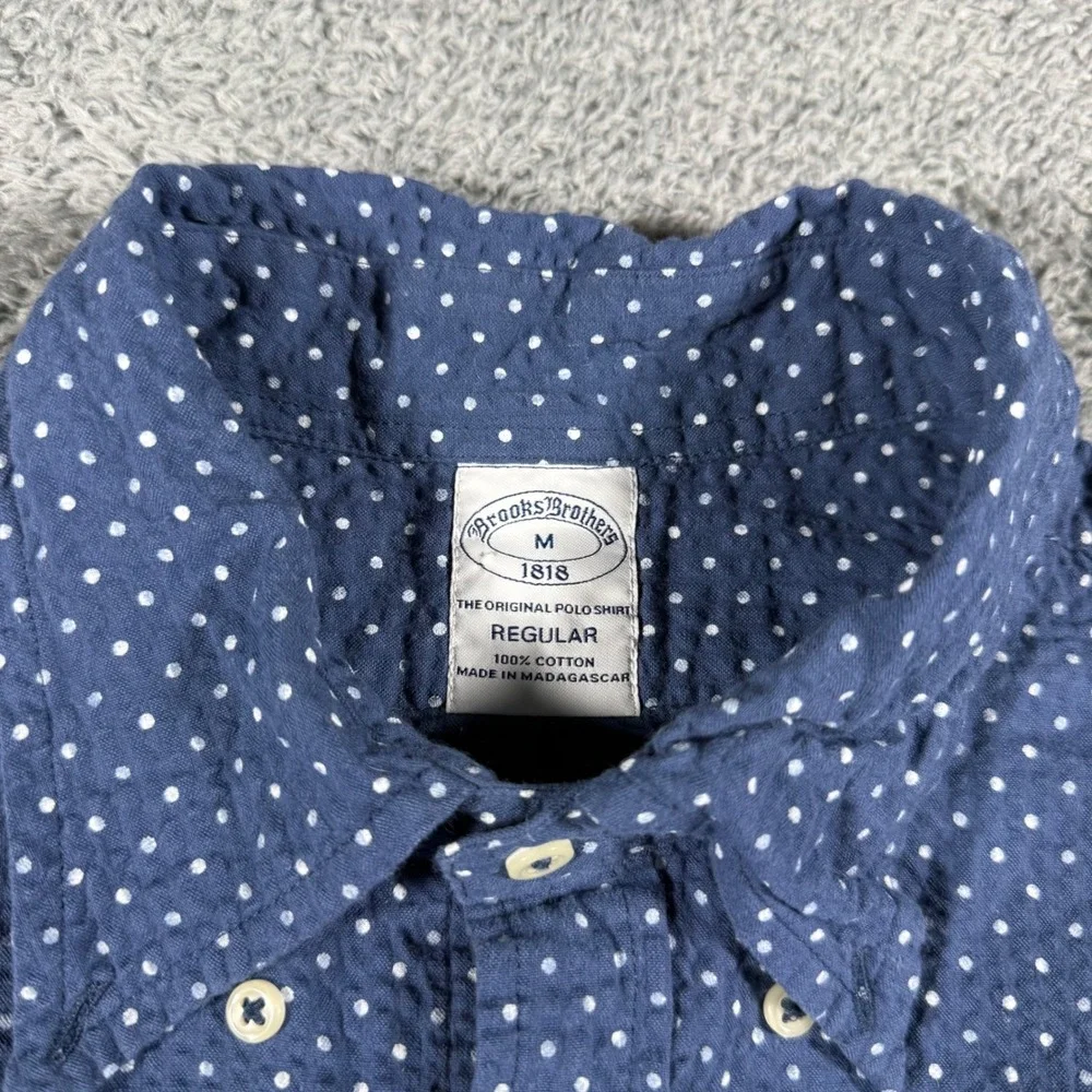 Brooks Brothers Shirt Mens Medium Blue Polka Dot Seersucker Short Sleeve Regular - Picture 4 of 6